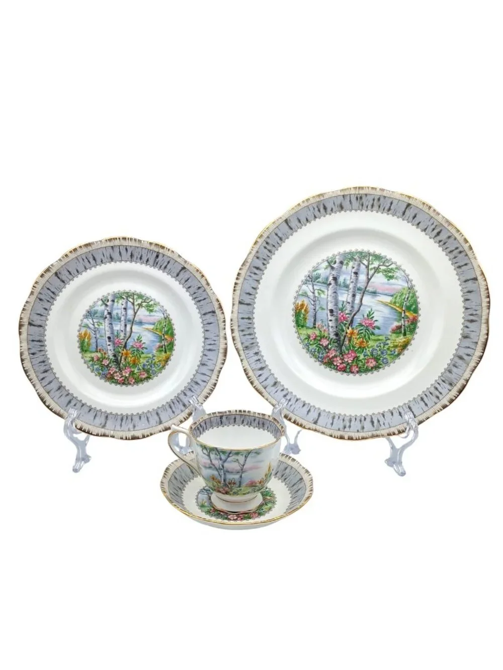 Royal Albert Silver Birch 4pc Place Setting Bone China Dinnerware England